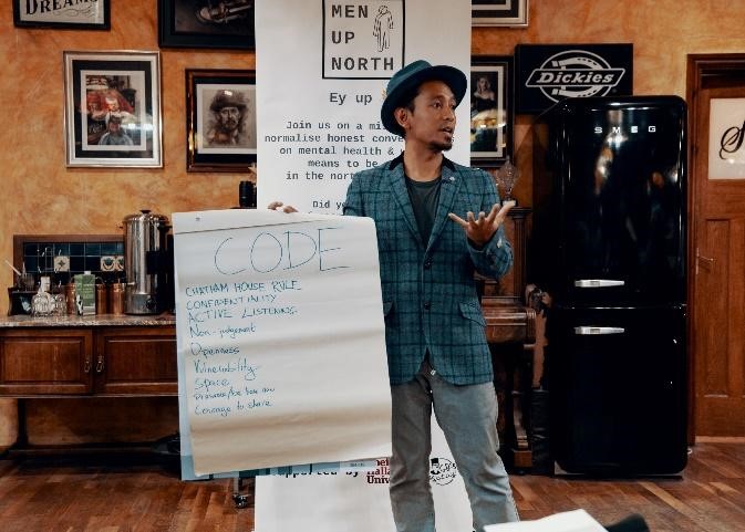 Angga discussing the code of Men Up North